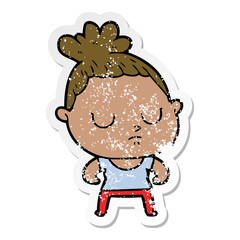distressed sticker of a cartoon calm woman