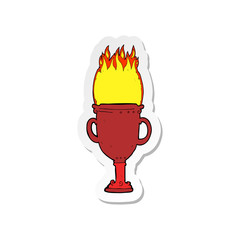 sticker of a cartoon flaming trophy