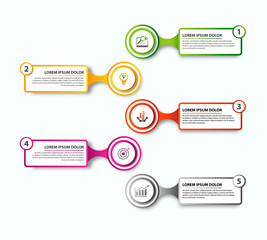 Modern vector illustration. Infographic template with five elements rectangle, circles and text. Step by step. Designed for business, presentations, web design, diagrams with 5 steps