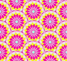 seamless tile geometric floral pattern bright pink yellow