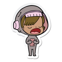 sticker of a cartoon astronaut woman explaining