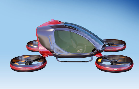 Electric Passenger Drone Flying In The Sky