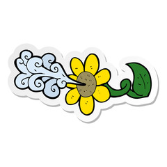 sticker of a cartoon flower squirting water