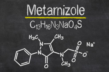 Blackboard with the chemical formula of Metamizole