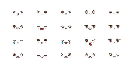 Kawaii cute faces smile emoticons. Japanese emoji