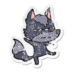 distressed sticker of a cartoon annoyed wolf