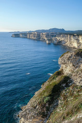 A view of the city cliff of Bonifacio, which lies directly on the rock above the sea