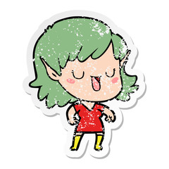 distressed sticker of a cartoon elf girl