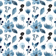 blue flower watercolor seamless pattern