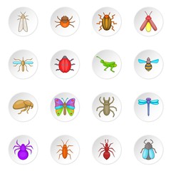 Insects icons set. Cartoon illustration of 16 insects vector icons for web