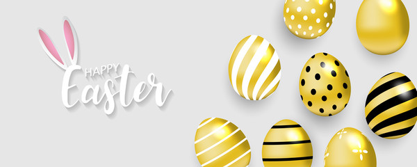 Happy Easter background. Vector illustration. golden shine decorated eggs