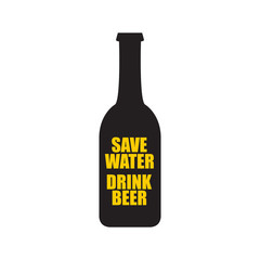 Save water drink beer vector poster design template with beer bottle silhouette. Craft beer logo or label for brewery