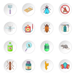 Exterminator icons set. Cartoon illustration of 16 exterminator vector icons for web