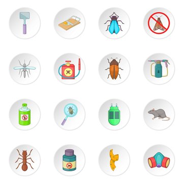 Exterminator icons set. Cartoon illustration of 16 exterminator vector icons for web
