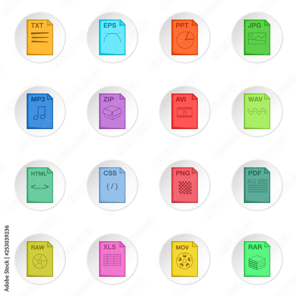 Poster file extension icons set. cartoon illustration of 16 file extension vector icons for web