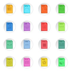 File extension icons set. Cartoon illustration of 16 file extension vector icons for web