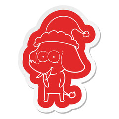 happy cartoon  sticker of a elephant wearing santa hat