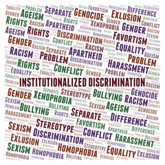 Institutionalized Discrimination - type of discrimination - word cloud.