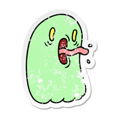 distressed sticker cartoon of kawaii scary ghost