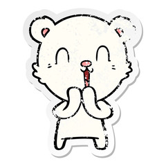 distressed sticker of a happy cartoon polar bear
