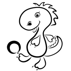 Funny dinosaur or dragon playing with a ball, football