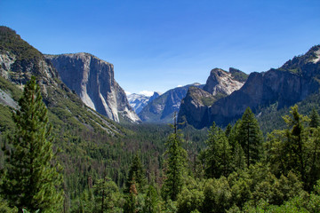 View of the Yosemite Valley into the valley. Yosemite National Park, California
