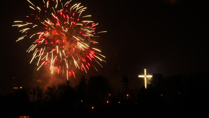 Colorful fireworks at holiday night
