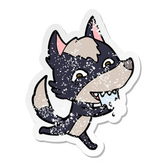 distressed sticker of a cartoon hungry wolf
