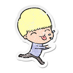 distressed sticker of a cartoon rude man