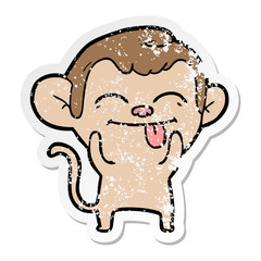 distressed sticker of a funny cartoon monkey