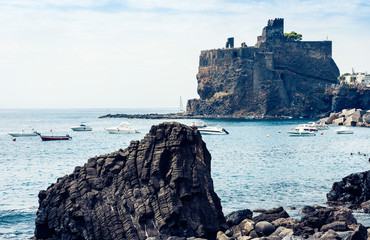 Acicastello – ancient norman castle in Acitrezza, Catania, Sicily, Italy.