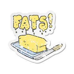 retro distressed sticker of a cartoon butter fats