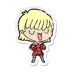 distressed sticker of a cartoon woman