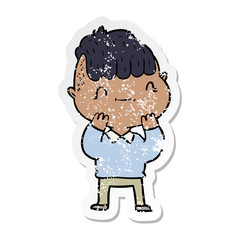 distressed sticker of a cartoon friendly boy