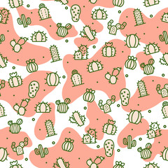 Fototapeta na wymiar Seamless pattern with different types of colored cactus. lovely desert plants, cacti on background and green cactus. Template for design fabric, backgrounds, wrapping.