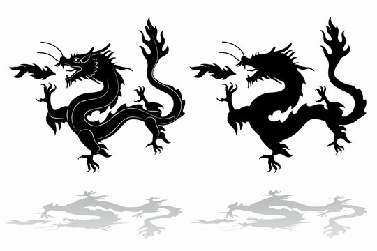 silhouette of chinese dragon , vector draw