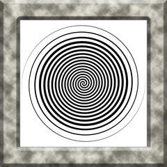 Illustration of psychedelic type, 3d spiral to create an optical illusion with black and white stripes. Rotation in the tunnel with the effect of movement, in the frame. Creating mood, puzzles, magic