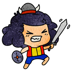 textured cartoon of kawaii viking child
