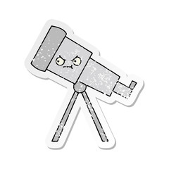 distressed sticker of a cute cartoon telescope