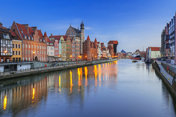Naklejka na ściany i meble Beautiful old town of Gdansk with historic Crane at Motlawa river, Poland