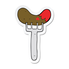 sticker of a cartoon sausage on fork