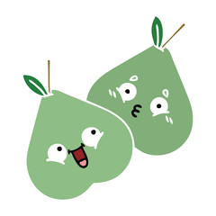 flat color retro cartoon green pear