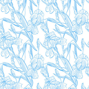 Floral seamless pattern. Flower iris background. Floral seamless texture with flowers.