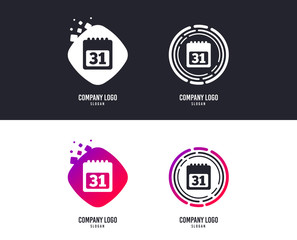 Logotype concept. Calendar sign icon. 31 day month symbol. Date button. Logo design. Colorful buttons with icons. Vector
