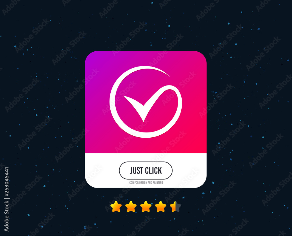 Aufkleber tick sign icon. check mark symbol. web or internet icon design. rating stars. just click button. vec