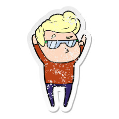 distressed sticker of a cartoon cool guy