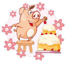 Vector Illustration of a Cute Pig. Cartoon Character 