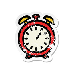 distressed sticker of a cute cartoon alarm clock