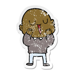 distressed sticker of a happy cartoon bald man
