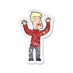 retro distressed sticker of a cartoon frightened man